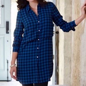 NWOT J.Jill blue & black plaid chiffon material lightweight long sleeve dress